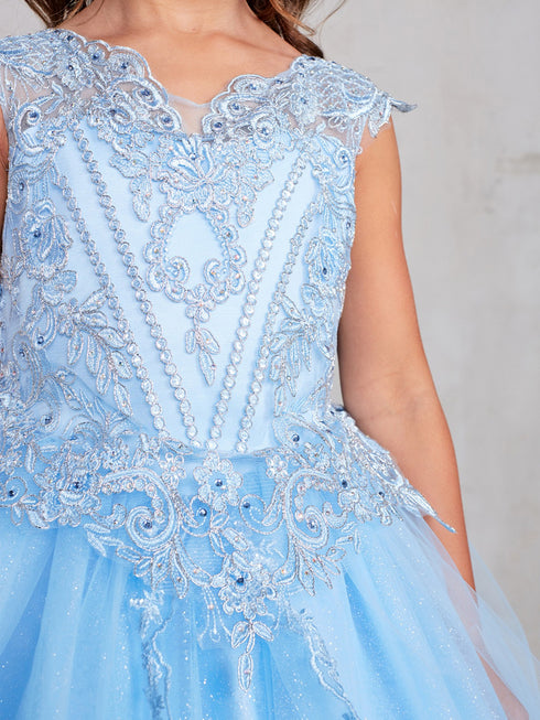 Girls Multi Color Metallic Lace Applique Split Tulle Skirt Pageant Dress 2-18 - SophiasStyle.com